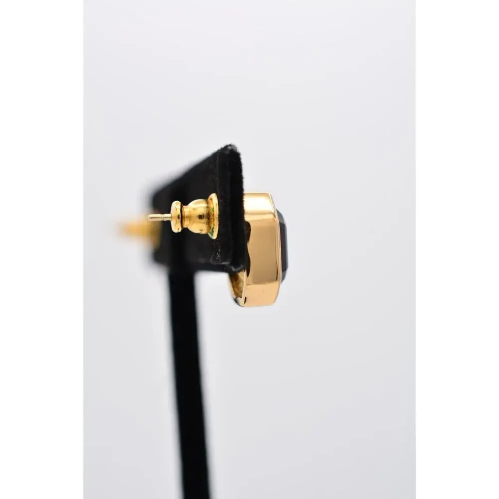 Christian Dior Vintage Crystal Earrings Gold Purple Baguette Signed 1980s BinAZ - Picture 8 of 12